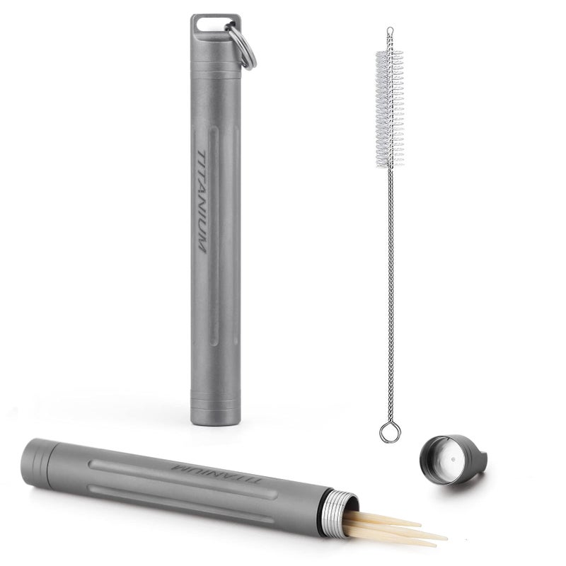 TISUR Titanium Portable Toothpick Holder Box, Pocket Waterproof Case Toothpicks Container with Keychain for Outdoor Picnic and Camping (1, Grey) - Image 1